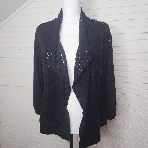Tribal Jackets & Blazers - Tribal Black Metallic Dot Open Front Jacket Cardigan XL